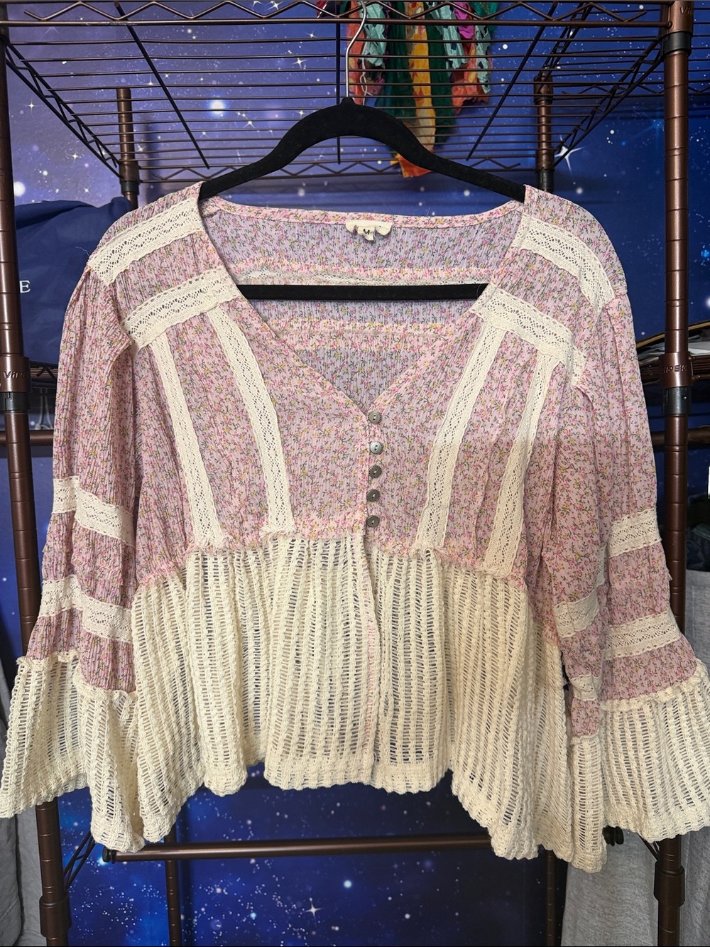 POL Pink Floral Crochet Peplum Tunic